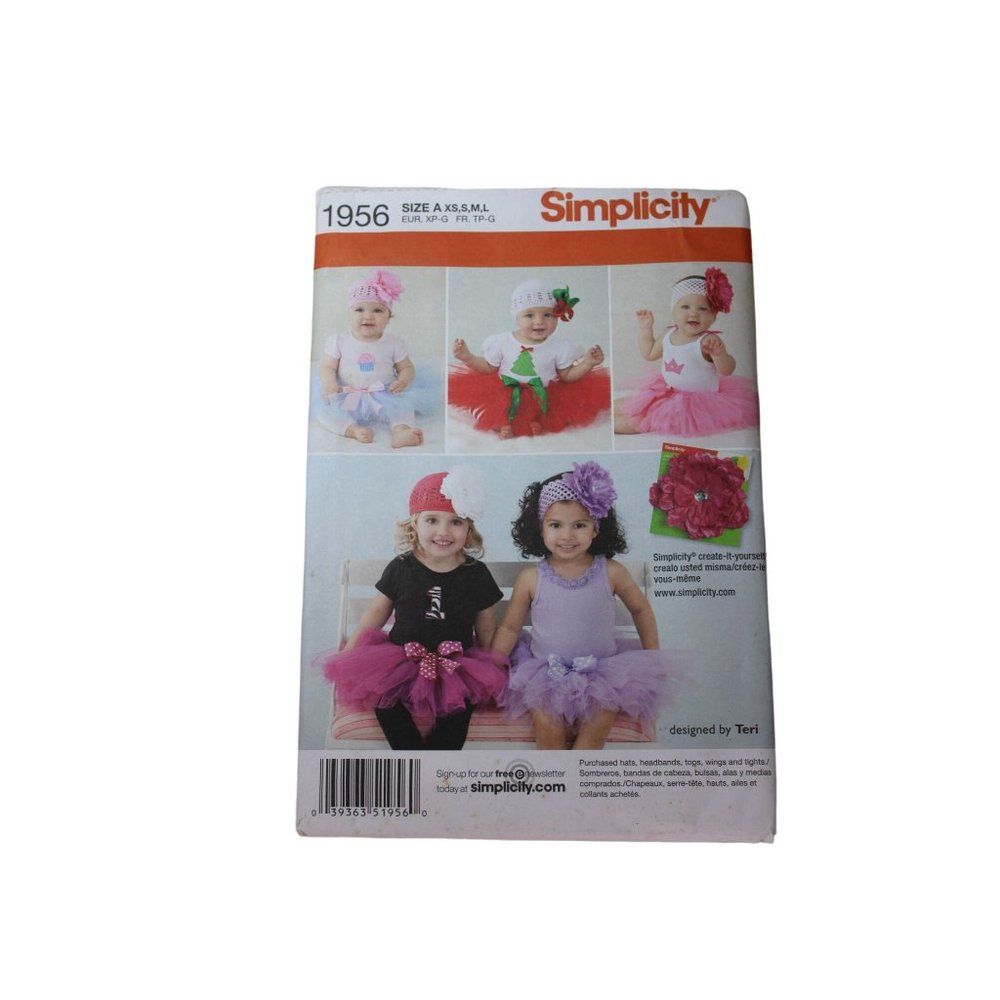 Simplicity 1956 Sewing Pattern Babies Tutu Appliques Size A XS S M L UNCUT 91180